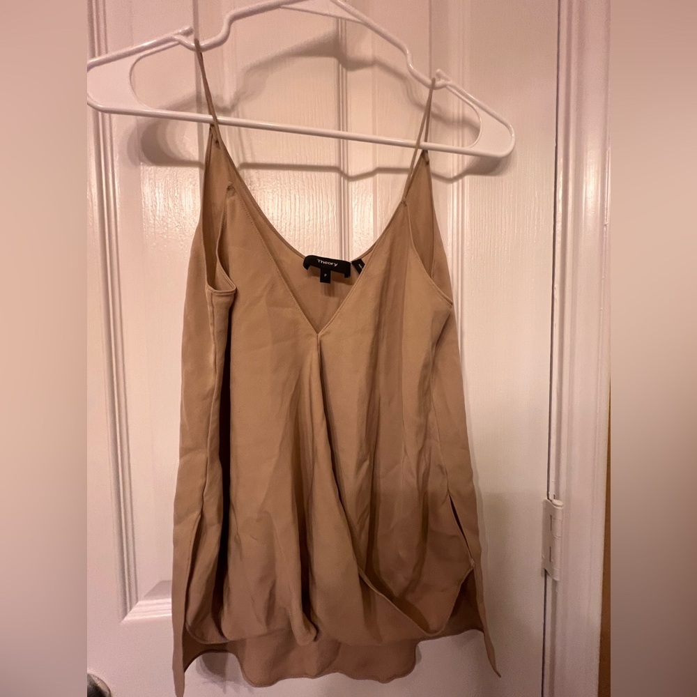 Theory Tan Drapey Spaghetti Strap Top, Size P (Small)